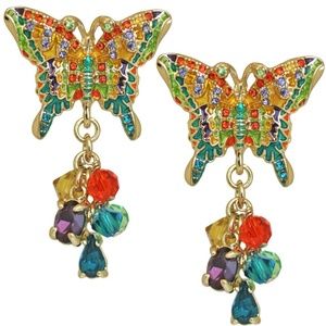 Ritzy Couture Butterfly Multi-Color Dangle Earrings for Women (Goldtone)